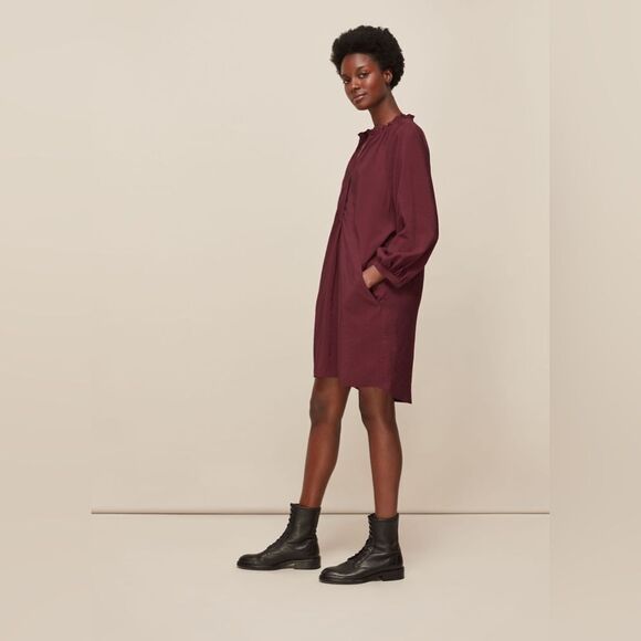 Whistles NWT Burgundy Enora Dress Size Medium Relaxed Fit Long Sleeve Pockets - Picture 3 of 10